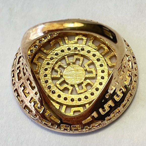 Vintage HSN Technibond 925 CZ Greek Key Round Disc Ring Sz 6 - Picture 3 of 11